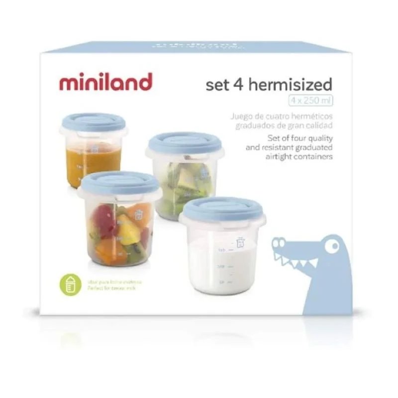 Miniland Set 4 Pots de conservation Bleu