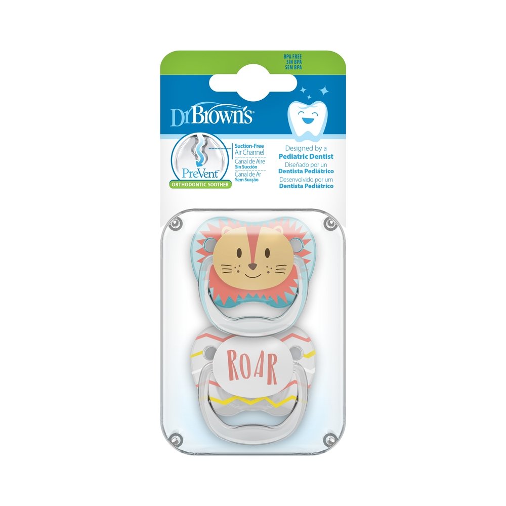 Dr.Brown’s Lot de 2 sucettes PreVent Lion/Roar 0-6mois