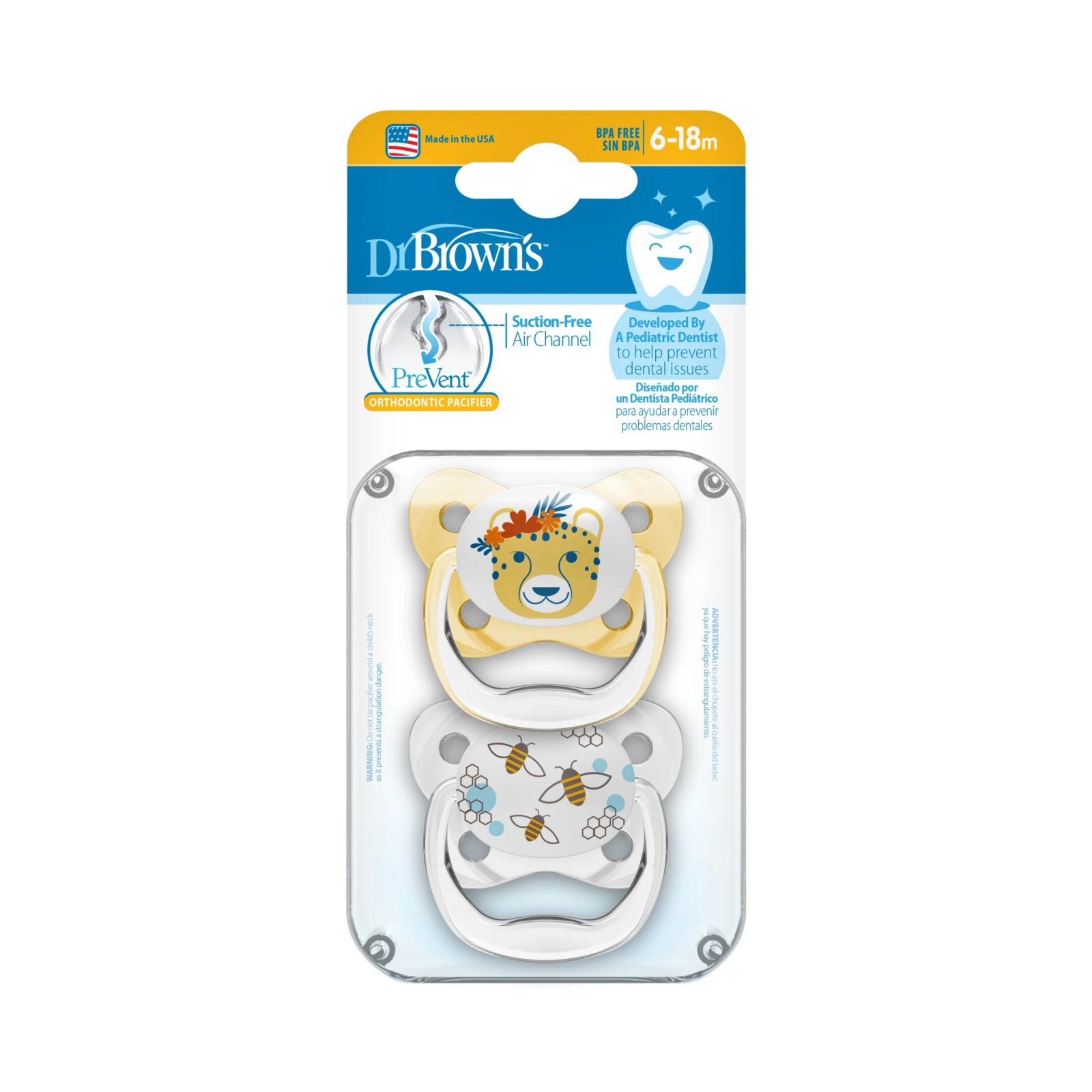 Dr.Brown’s Lot de 2 sucettes PreVent Lion/Abeille 6-18mois