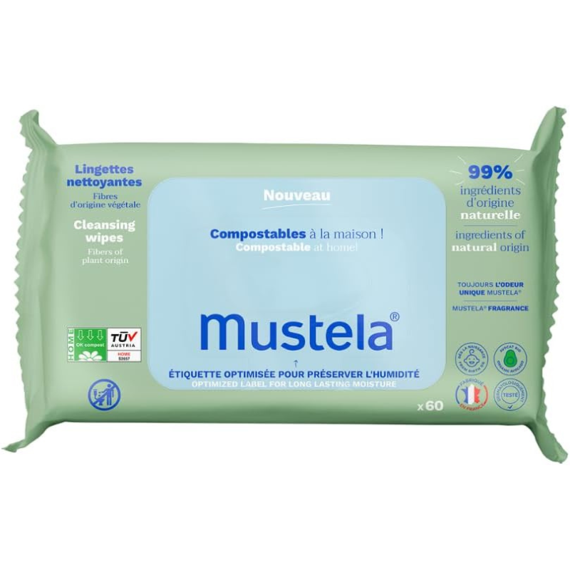 Mustela Lingettes Nettoyantes Compostables Parfumées – 60 unités