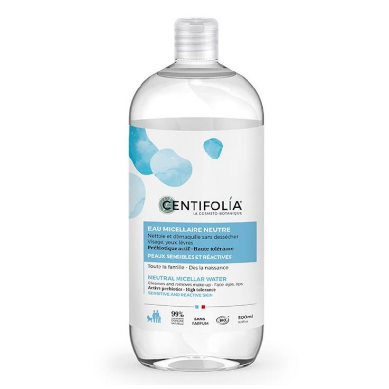Eau Micellaire Neutre 3 en 1 Bio - Visage, Yeux et Lèvres 500 ml - Centifolia