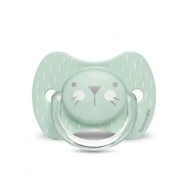 Suavinex Sucette Premium 0-6 mois avec tétine symétrique silicone &quot;Baby lapin&quot; - Vert