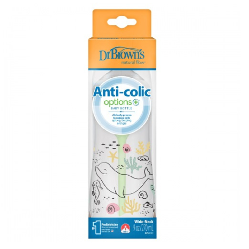 Bouteille à col large en plastique Dr Brown&#039;s Options+ 270 ml