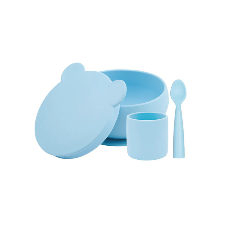 Set en Silicone MINIKOIOI Bol Gobelet Cuillère – Bleu