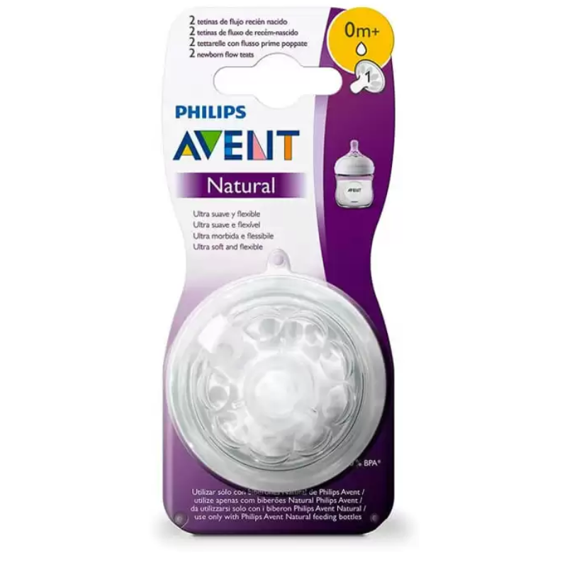Lot de 2 tétines Philips AVENT Natural – 0 mois+ (Débit nouveau-né)