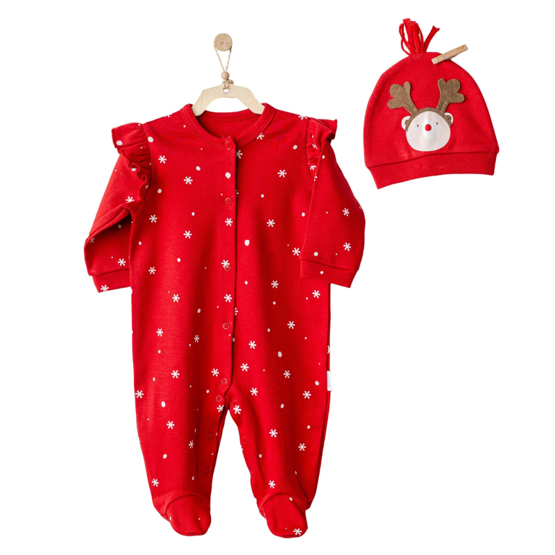 Grenouillère et bonnet rouges à volants pour les fêtes AC23304