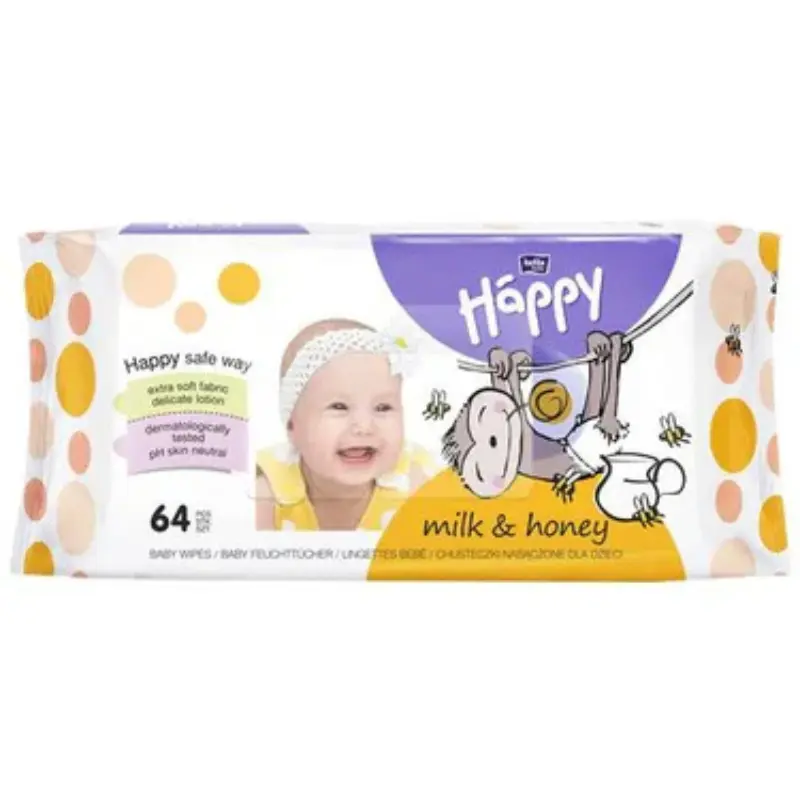 xx 64 Lingettes Lait et Miel Happy Bella Baby