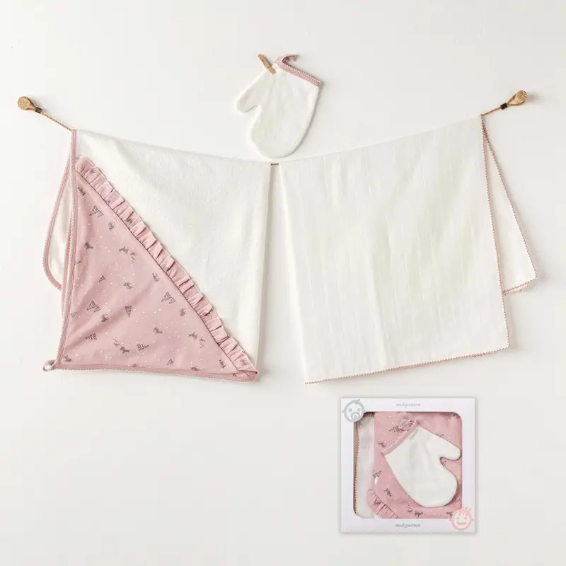 Andywawa Ensemble de serviettes pour bébé fille 3 pièces Rose