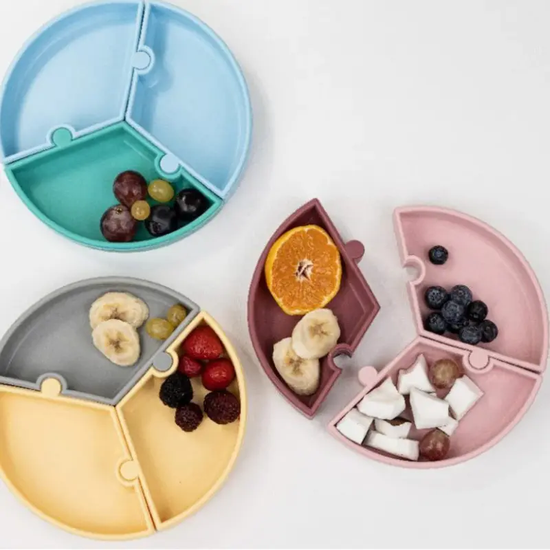 Assiette Puzzle MINIKOIOI avec Ventouse en Silicone – Bleue