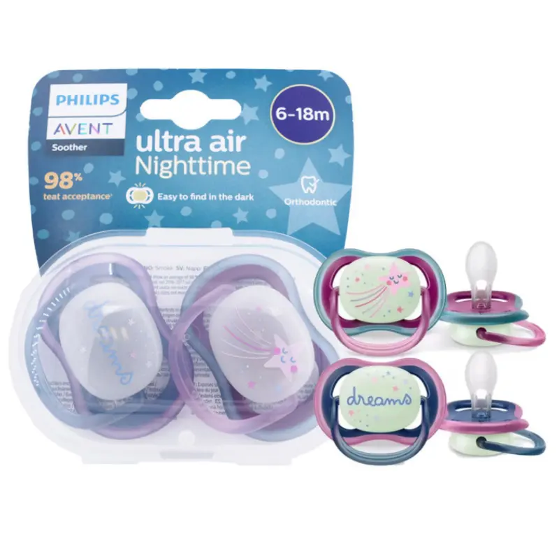 xx Lot de 2 Sucettes Philips Avent Ultra Air Nuit 6-18 mois