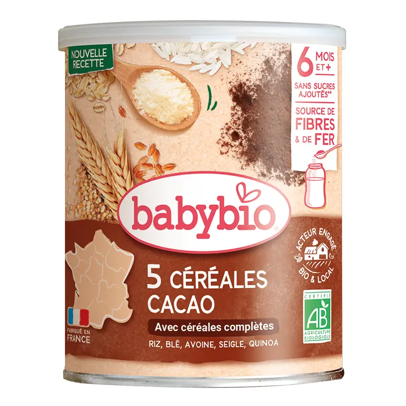 Babybio Mélange 5 céréales et cacao bio 6M+ 220g
