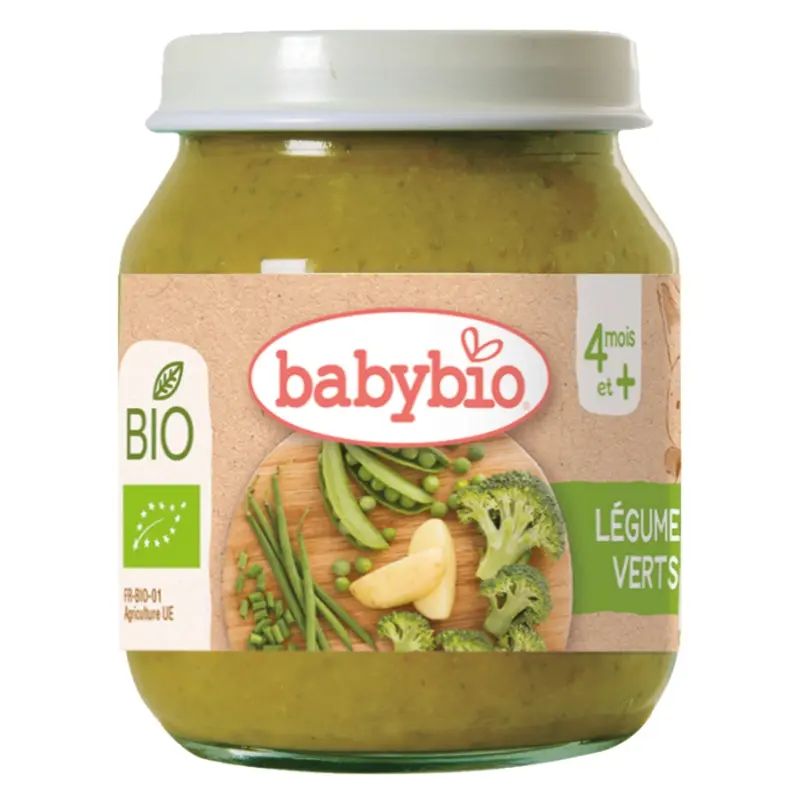 Babybio Menu Déjeuner Purée Brocoli, Petits Pois, Haricots Verts et Pommes de Terre au Persil 130 g