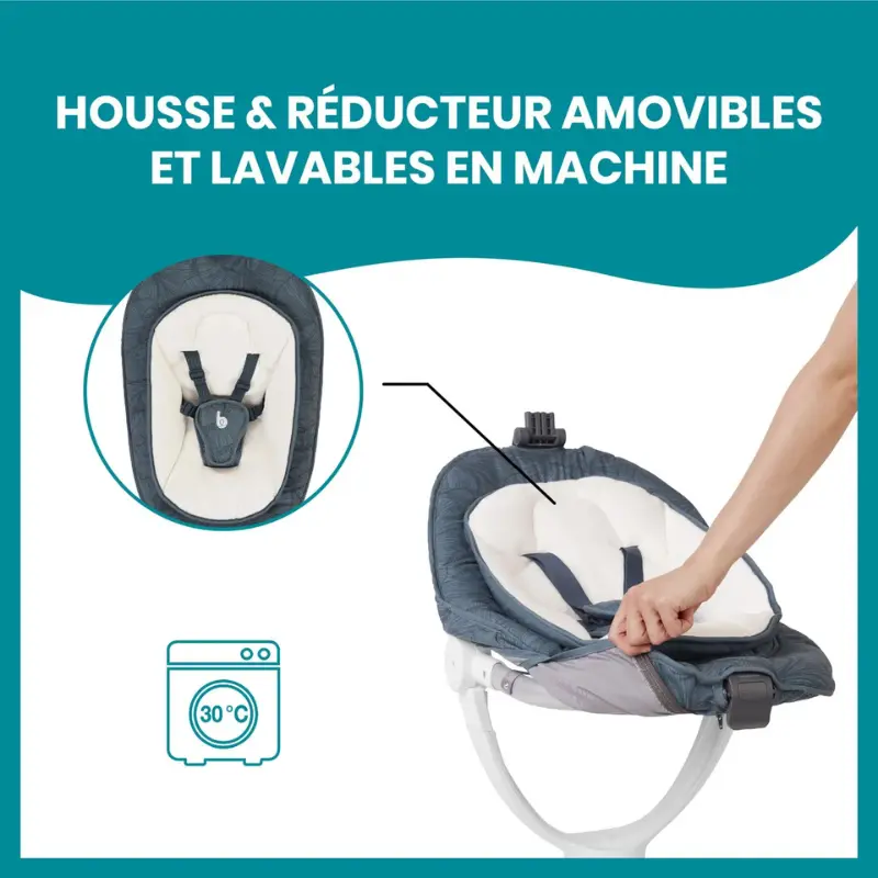 Babymoov Swoon Motion Balancelle Bébé Electrique 360° – Blue Petal