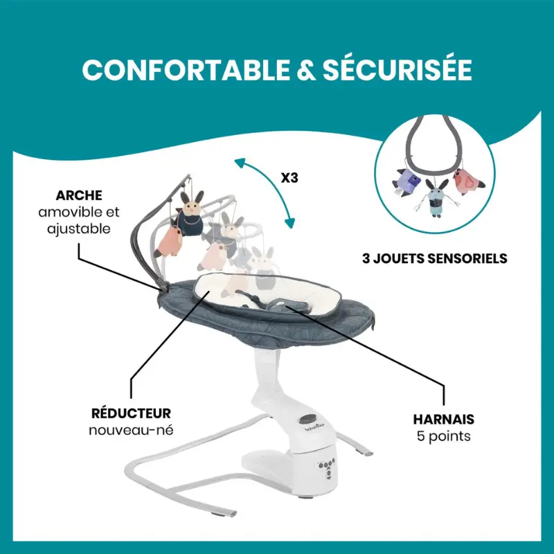 Babymoov Swoon Motion Balancelle Bébé Electrique 360° – Blue Petal