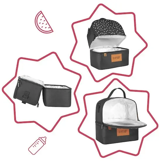 Badabulle Sac isotherme repas, 2 compartiments Gris/Blanc
