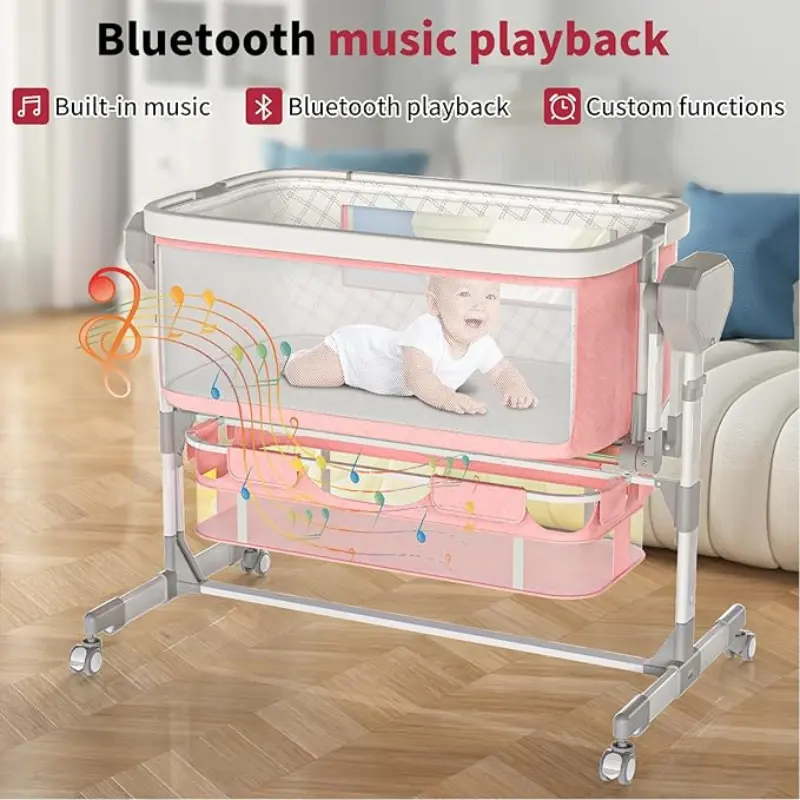Berceau Électrique Bébé Multifonction avec Balancement Automatique Télécommande et Moustiquaire Rose - kidilo