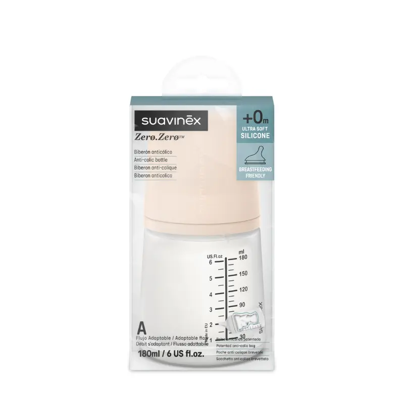 Biberon anti-colique Suavinex ZERO ZERO Adaptive Flow 180 ml (A)
