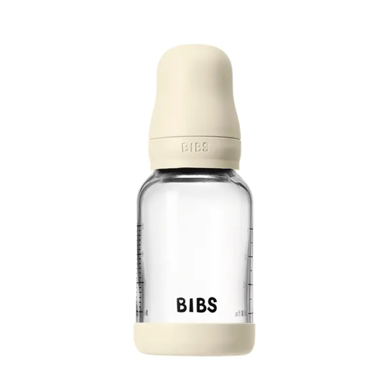xx Biberon en Verre 120ml avec Tétine en Latex Débit lent – BIBS- Ivory