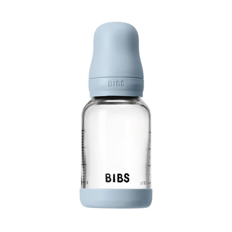 Biberon en Verre 120ml avec Tétine en Silicone Débit Lent - Baby Blue
