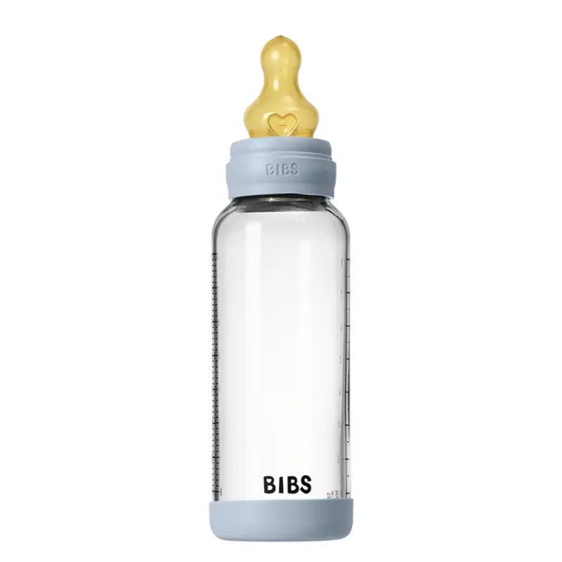 Biberon en Verre 240ml avec Tétine en Latex Débit Moyen - Baby Blue