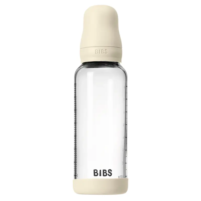 xx Biberon en Verre 240ml avec Tétine en Silicone Débit Moyen - Ivory