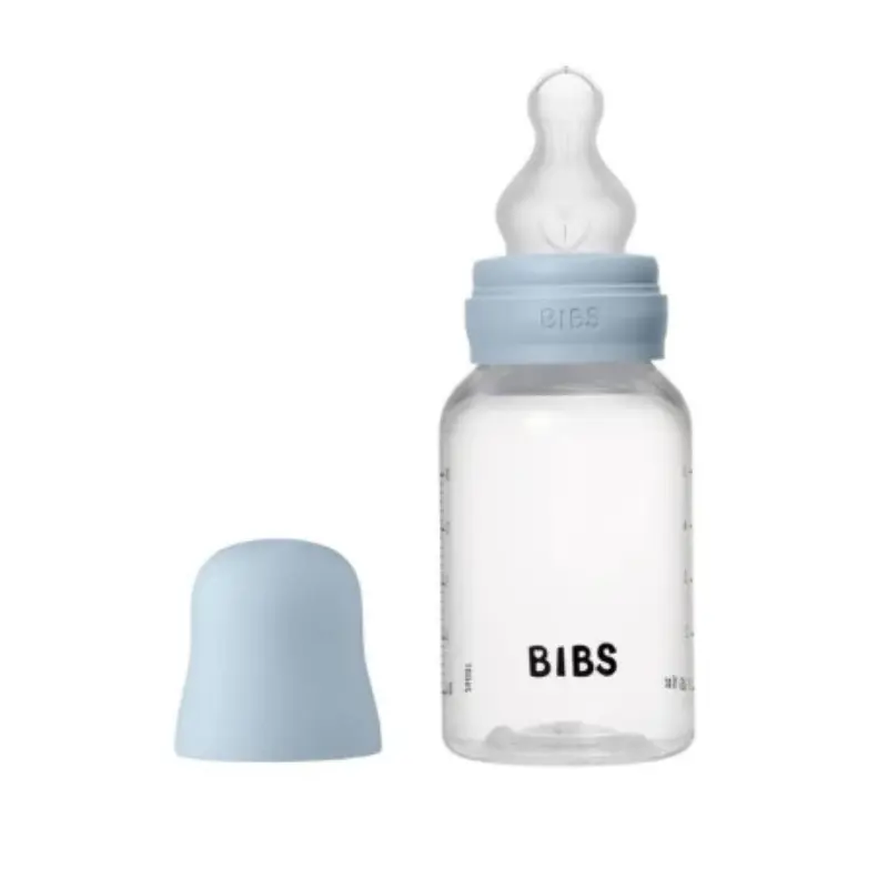 Biberon rond en silicone, 150 ml, débit lent, bleu clair, lot de 1