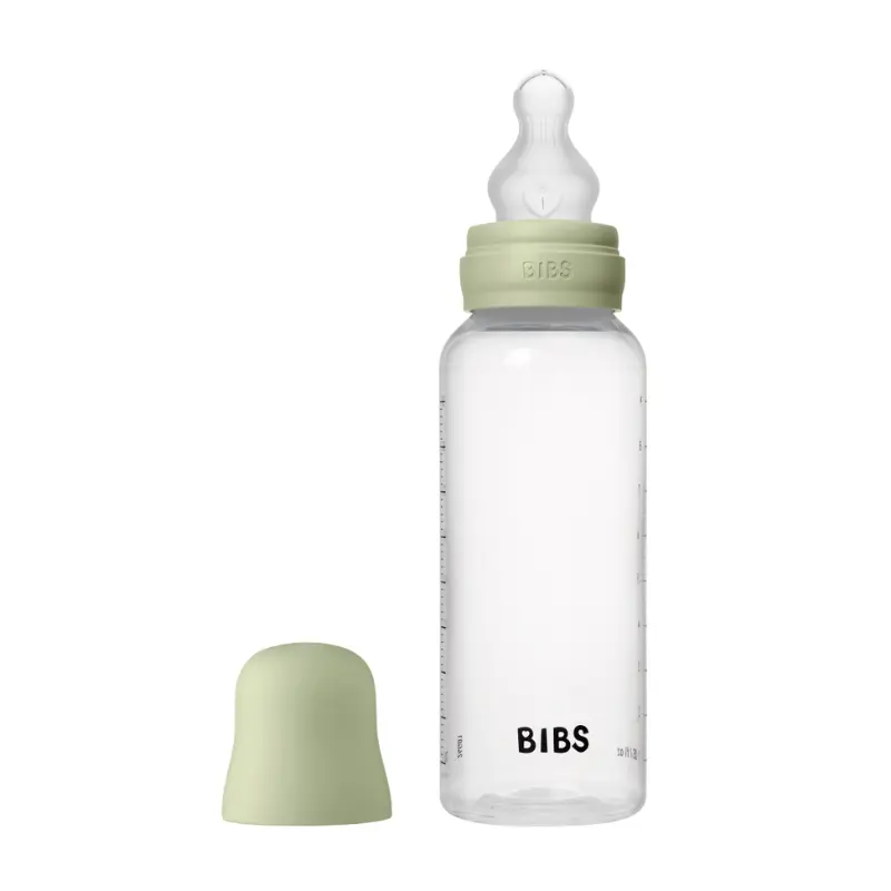 Biberon rond en silicone, 270 ml, débit moyen, couleur sauge - BIBS