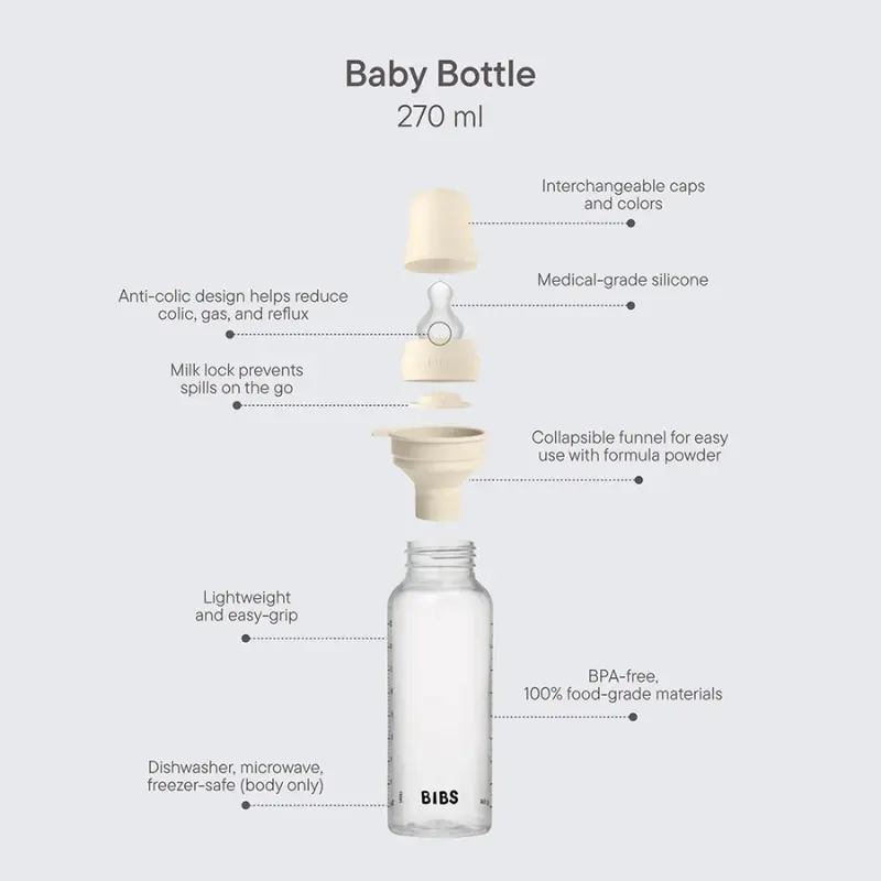 Biberon sans BPA 270ml avec tétine en silicone Ivory
