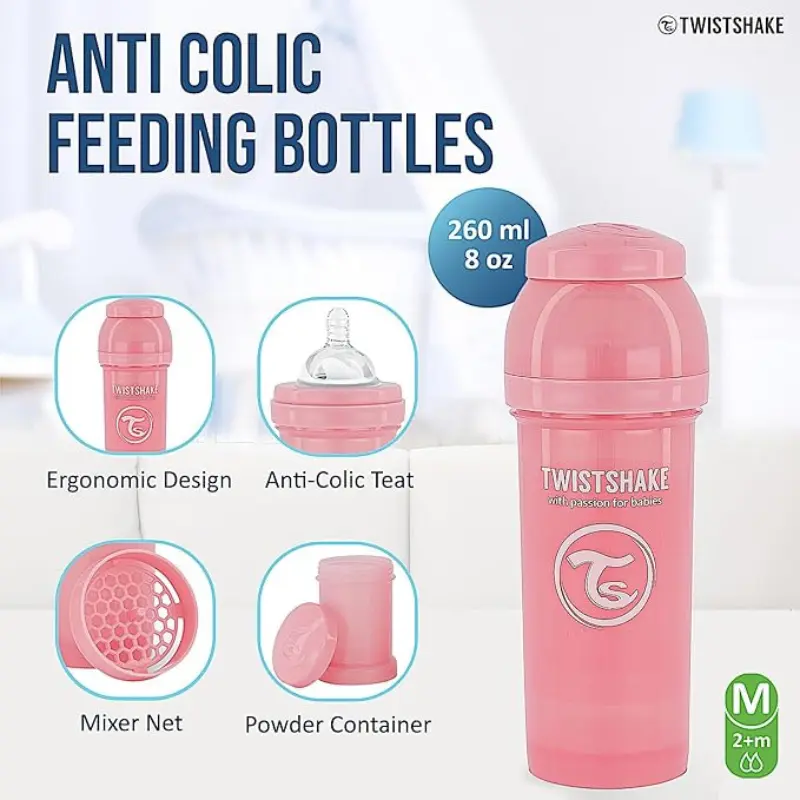 Biberons Anti-Coliques Twistshake 260ml Rose – 2m+