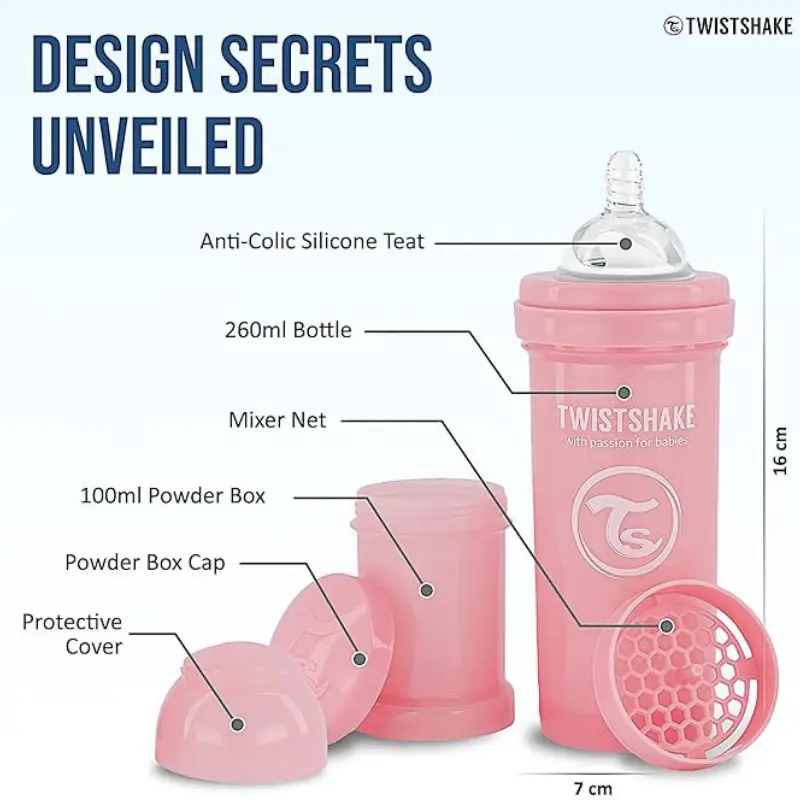 Biberons Anti-Coliques Twistshake 260ml Rose – 2m+