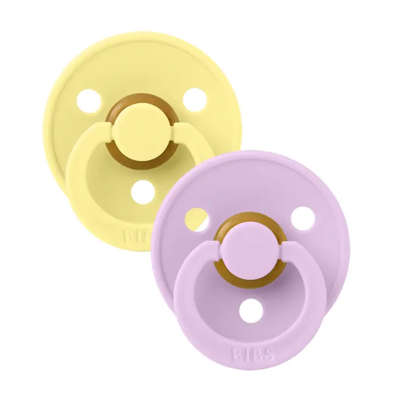 xx BIBS Colour – Lot de 2 sucettes rondes en latex naturel – Violette & Soleil