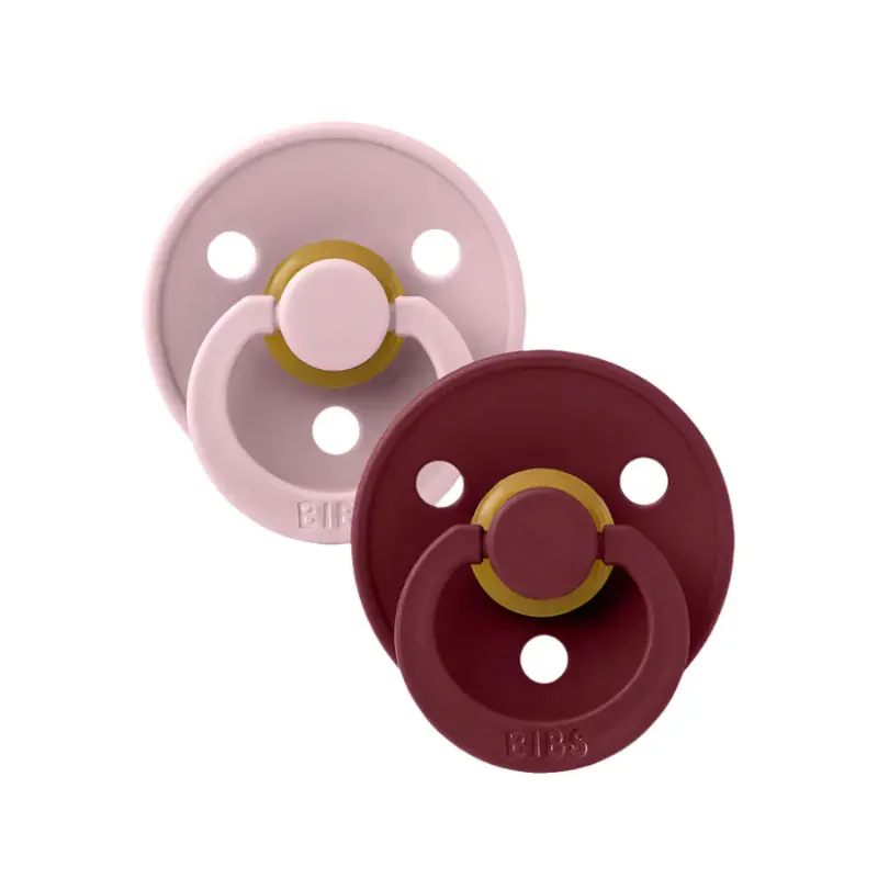 xx BIBS Lot de 2 Sucettes Rondes - Rose poudré/Grenat
