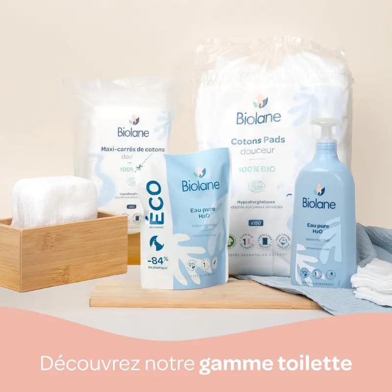 BIOLANE Eau Pure H2O 350ml Nettoyant Doux pour Visage, Corps et Siège Bébé Sans Rinçage