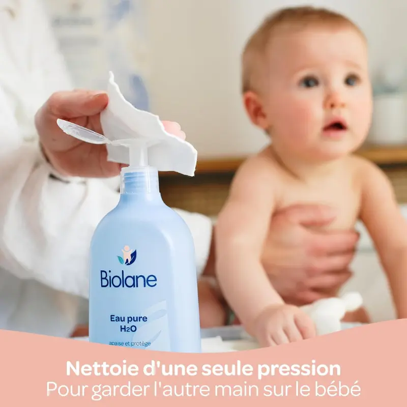 BIOLANE Eau Pure H2O Nettoyant Visage, Corps et Siège Bébé 750 ml
