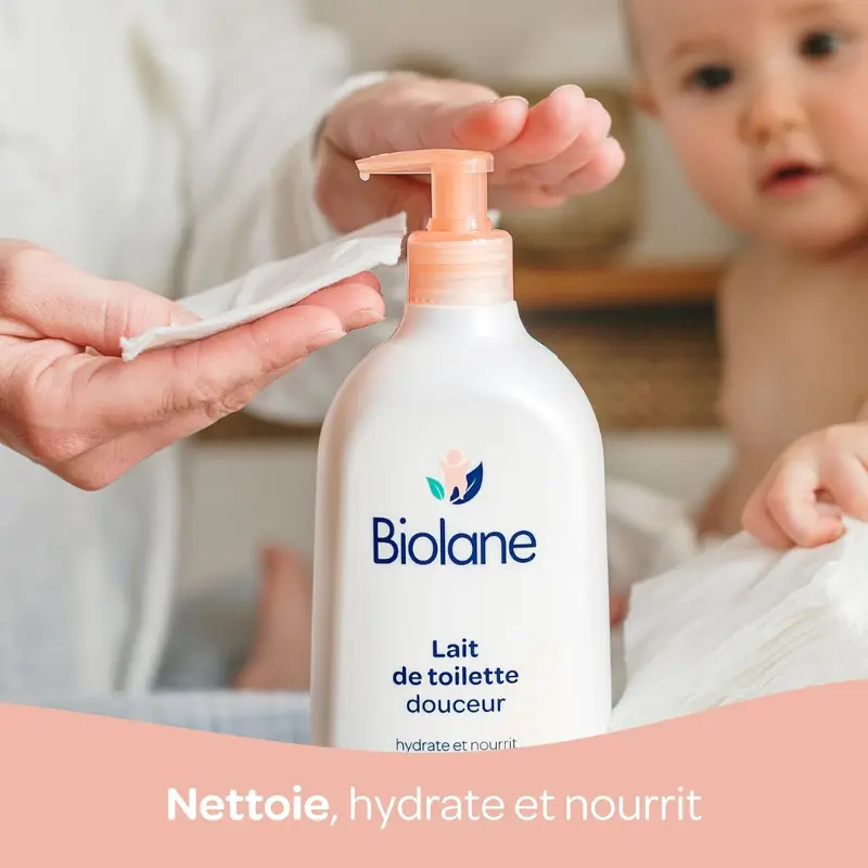 BIOLANE Lait de Toilette Bébé 750ml Nettoyage Doux Sans Rinçage, Visage, Corps et Siège