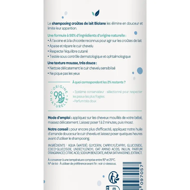 BIOLANE Shampoing Bébé Croûtes de Lait 150ml Traitement Doux et Apaisant