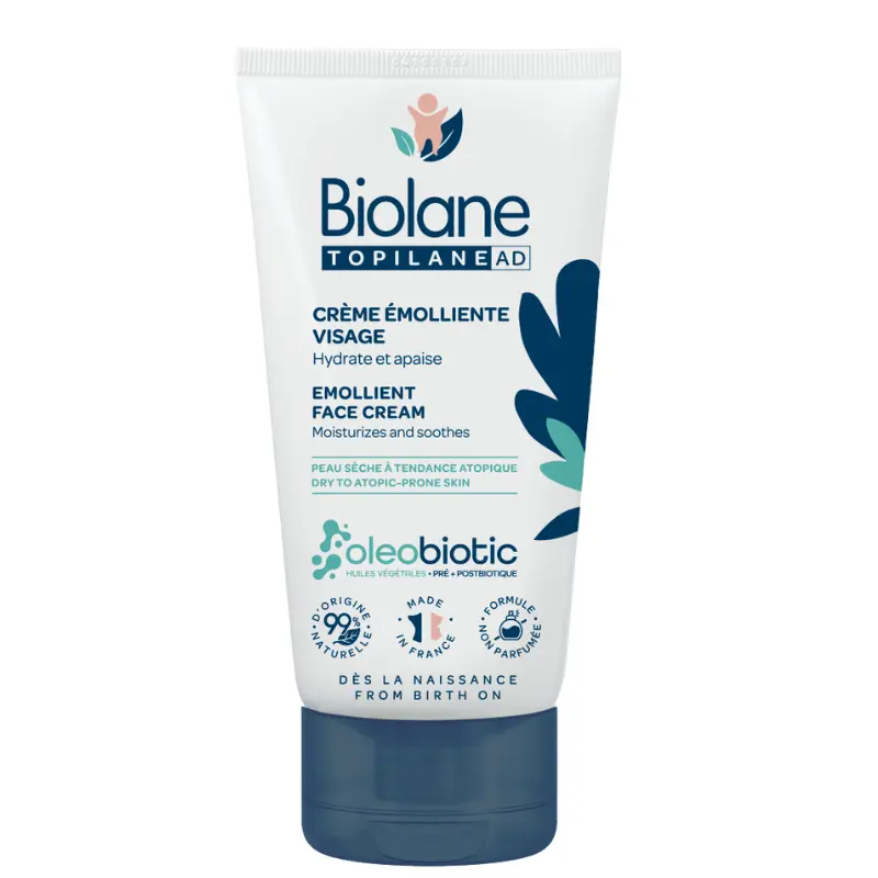 BIOLANE Topilane AD Crème Émolliente Visage 50ml Peaux Très Sèches et à Tendance Atopique