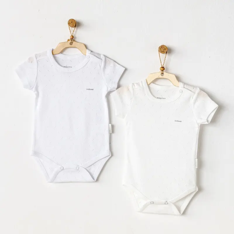 xx Body bébé Andywawa Jacquard à manches courtes, lot de 2, AC24704 , blanc-écru