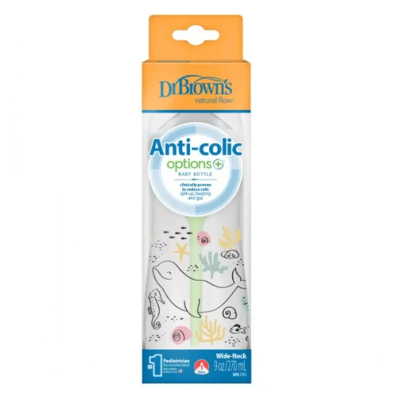 Bouteille à col large en plastique Dr Brown's Options+ 270 ml
