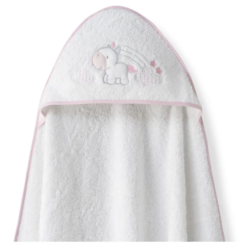 xx Cape de bain 1x1 motif licorne et nuages ​​plus bavoir  blanc/rose