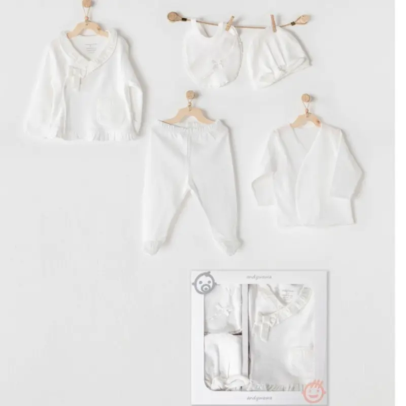 Coffret Naissance 100% Coton 5 Pièces Blanc Chic- Andywawa AC22560
