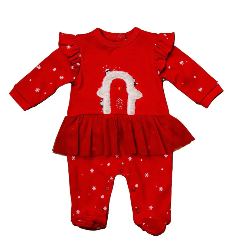 Combinaison bébé rouge à volants motif pingouin du Nouvel Andywawa AC23305