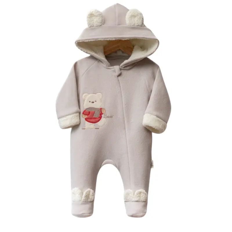Combinaison polaire bébé avec capuche à oreilles et motif ourson