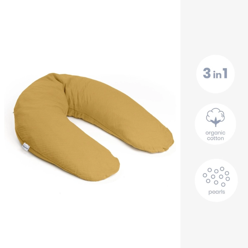Coussin d’Allaitement et de Maternité Doomoo Basics Comfy Big 190 cm – Coton Bio Tetra Ocre