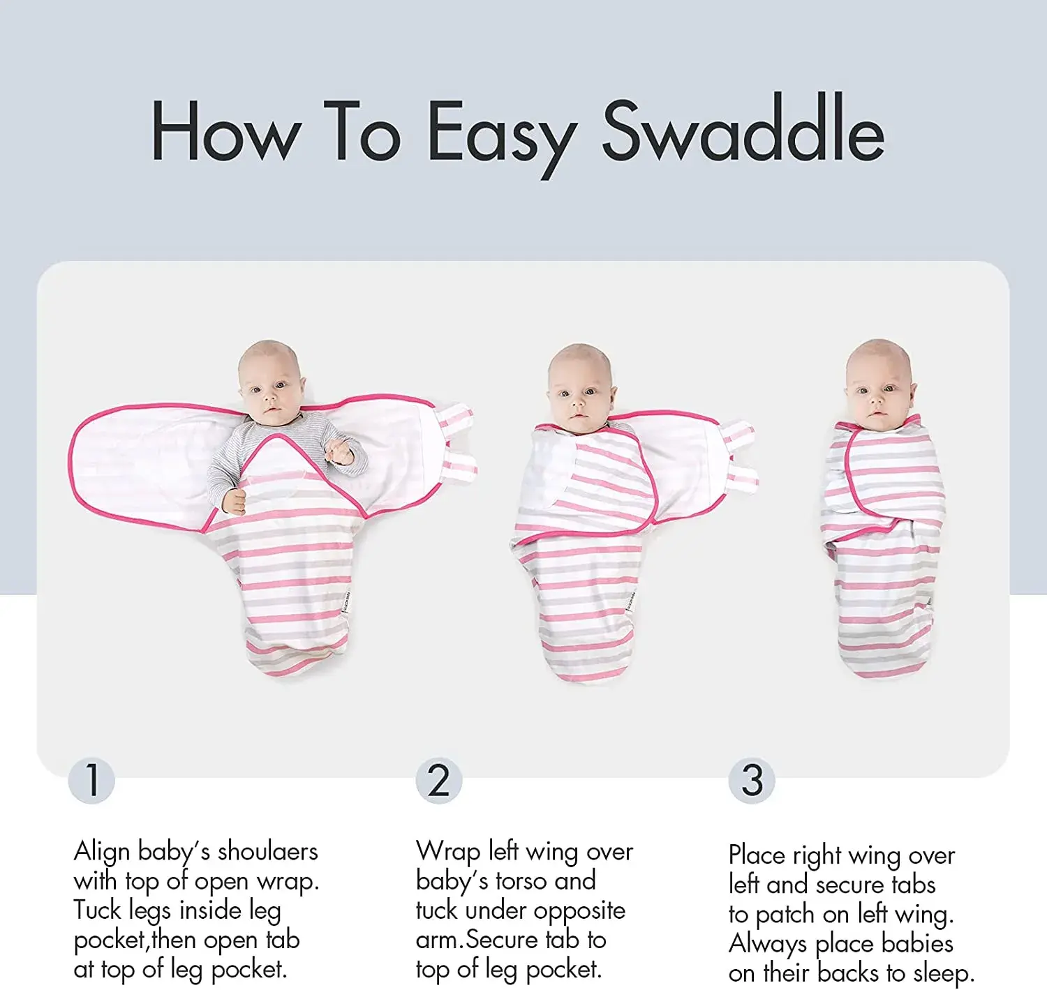 Couvertures d'emmaillotage pour bébé, lot de 3