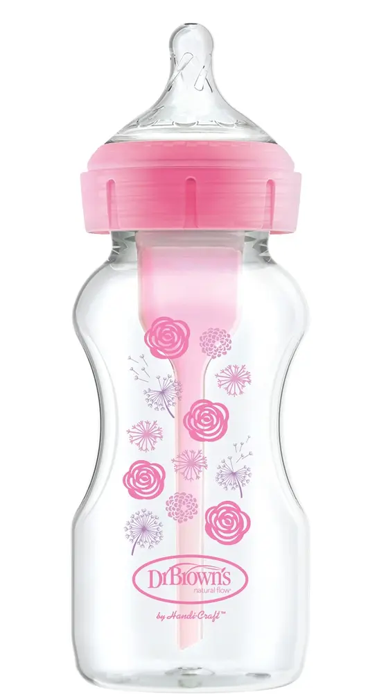 Dr. Brown's Biberon anti-coliques Large Bouche Options+ 270 ml Rose - Fleurs