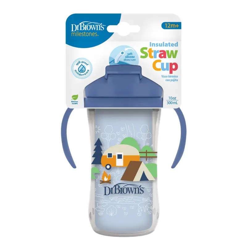 Dr. Brown's Gobelet Isotherme à Paille 300ml avec Poignées 12M+ - Bleu