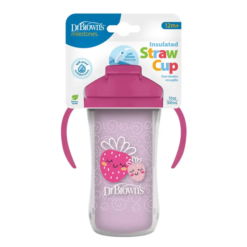 Dr. Brown's Gobelet Isotherme à Paille 300ml avec Poignées 12M+ - Rose