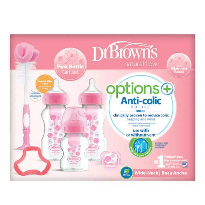 xx Coffret cadeau de biberon anti-colique Rose