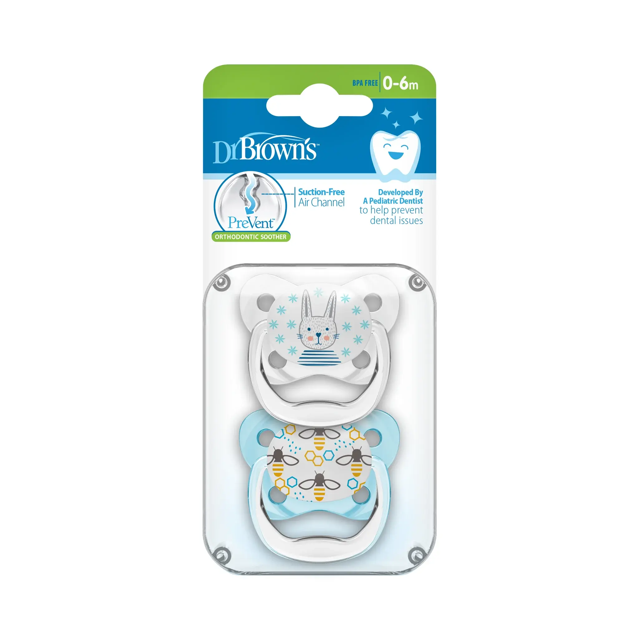 xx Dr.Brown’s Lot de 2 sucettes PreVent Lapin Bleu/Abeille 0-6mois